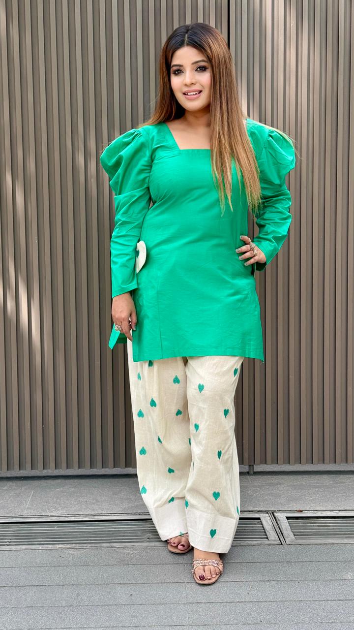Kashvi Cotton Farshi Salwar Suit Set- Brown, Yellow, Green