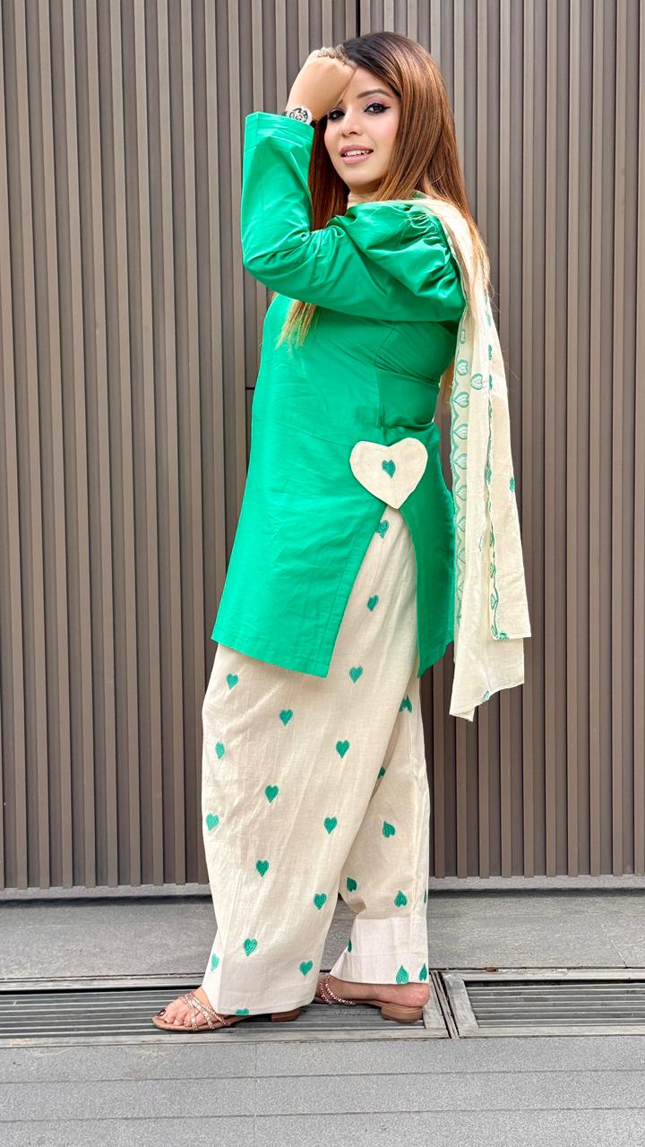 Kashvi Cotton Farshi Salwar Suit Set- Brown, Yellow, Green