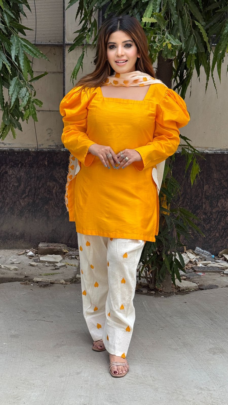 Kashvi Cotton Farshi Salwar Suit Set- Brown, Yellow, Green