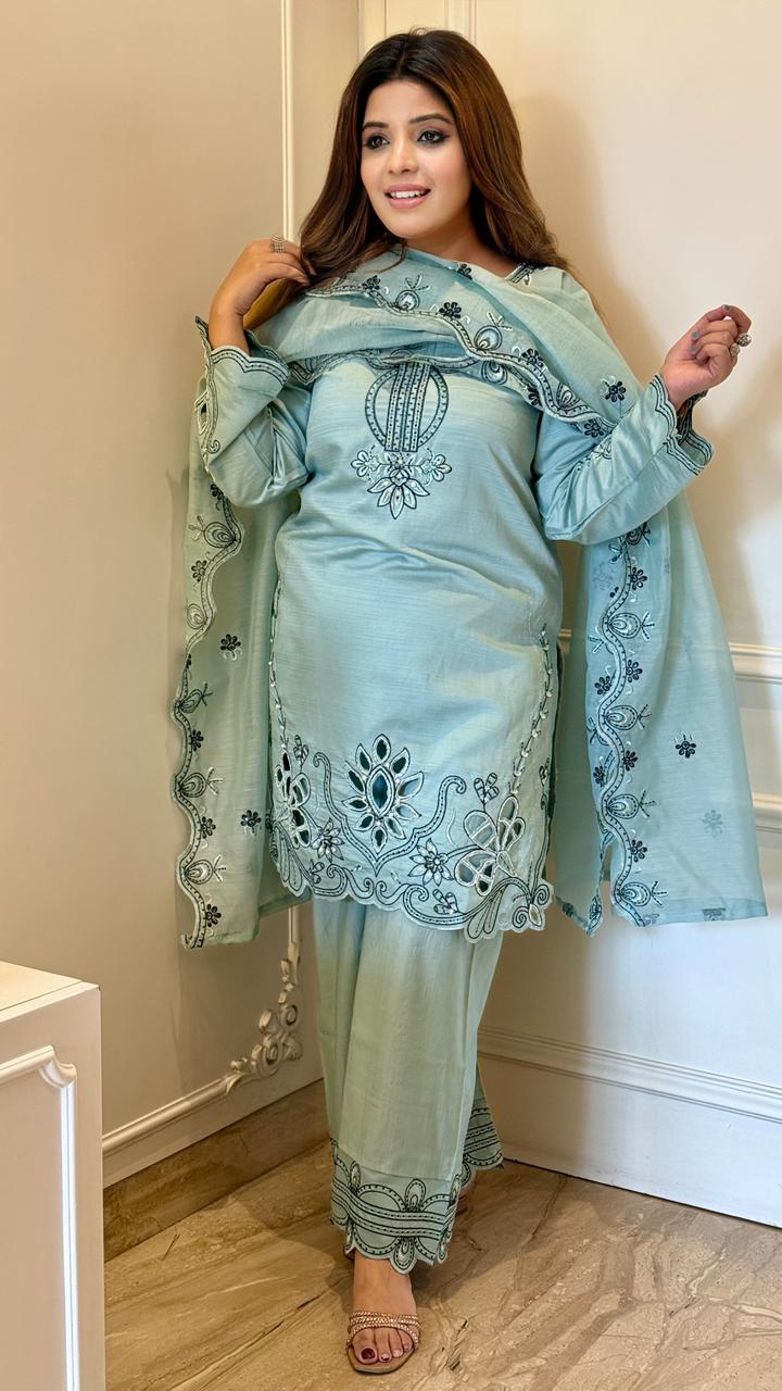 Janhvi Pakistani Suit Set- Brown, Green