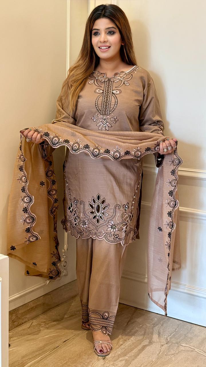 Janhvi Pakistani Suit Set- Brown, Green