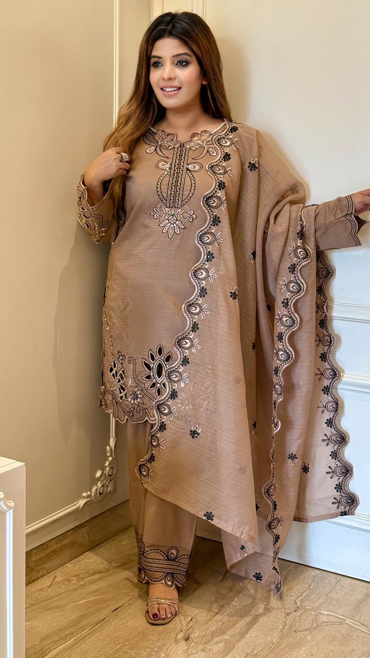 Janhvi Pakistani Suit Set- Brown, Green