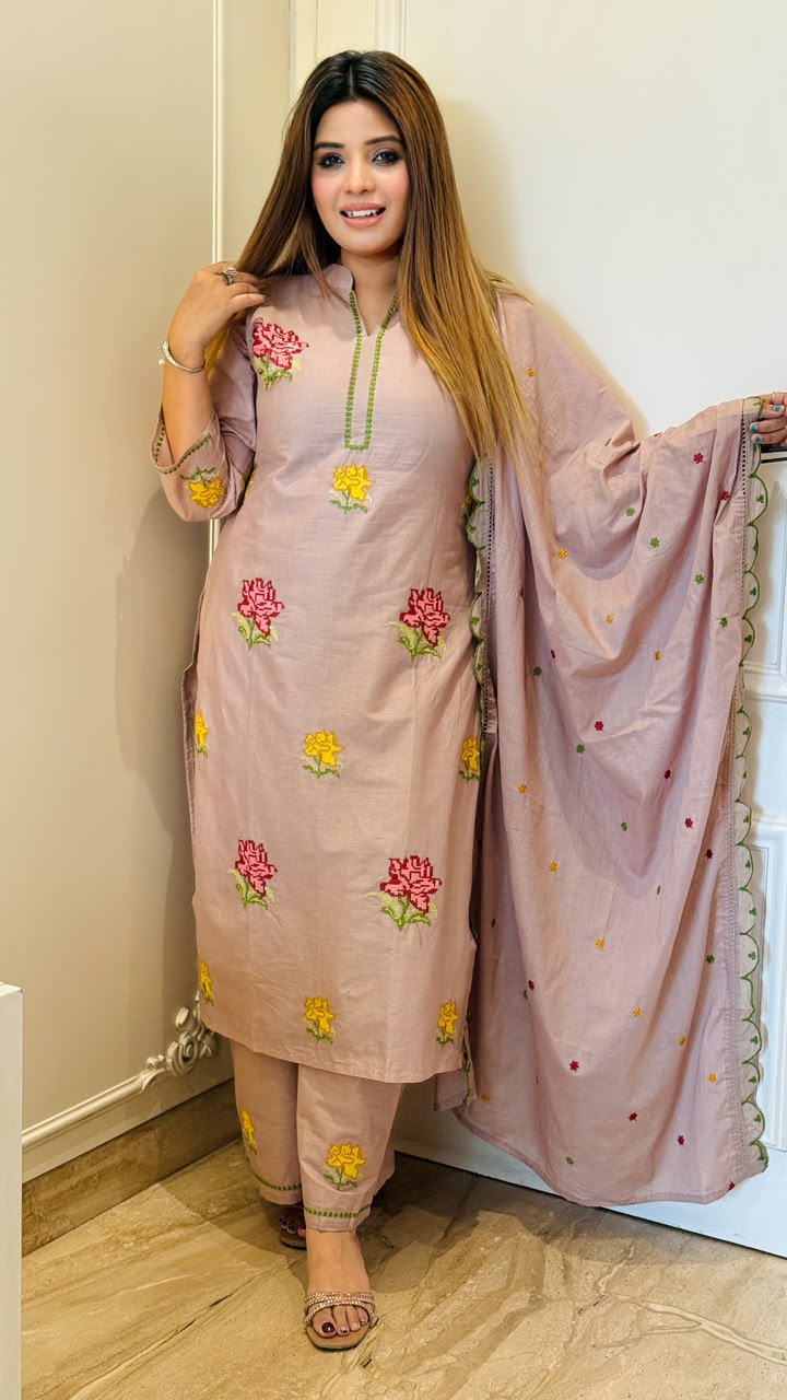 Aastha Cotton Suit Set- Black, Lavender, Beige