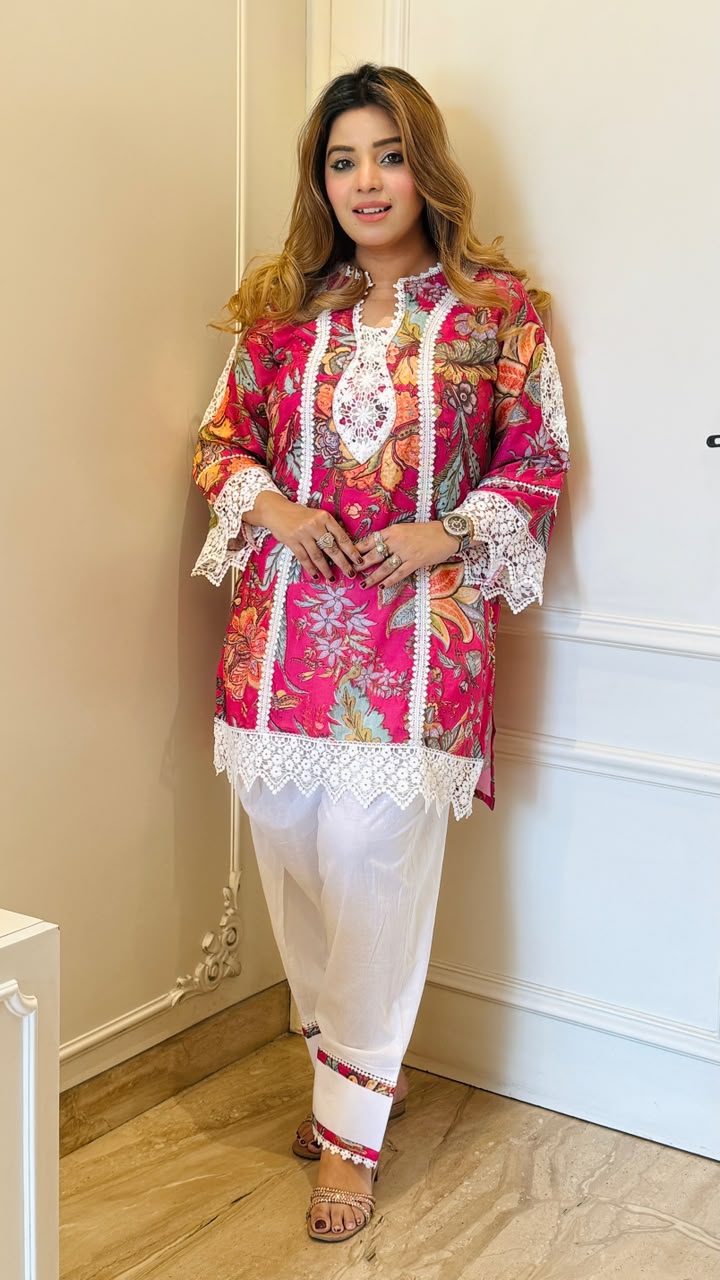 Amrita Cotton Printed Cordset- Pink