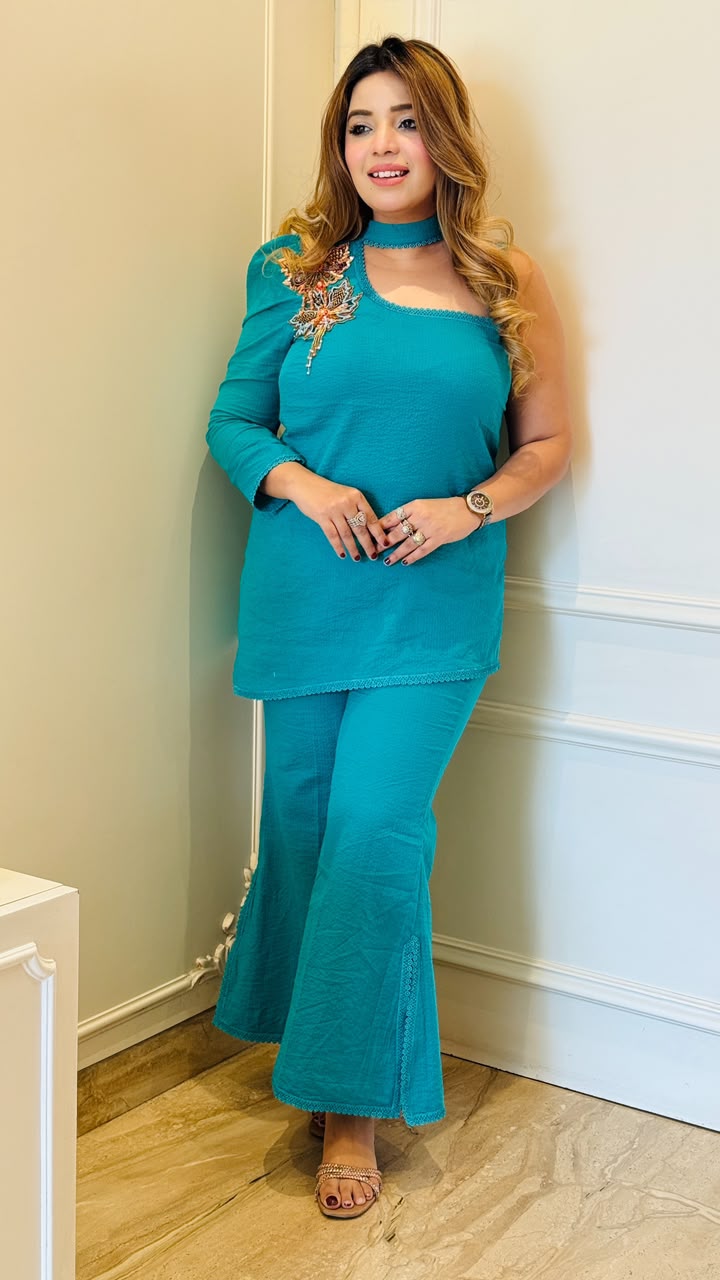 Deepa One-Shoulder Corset Set- Blue