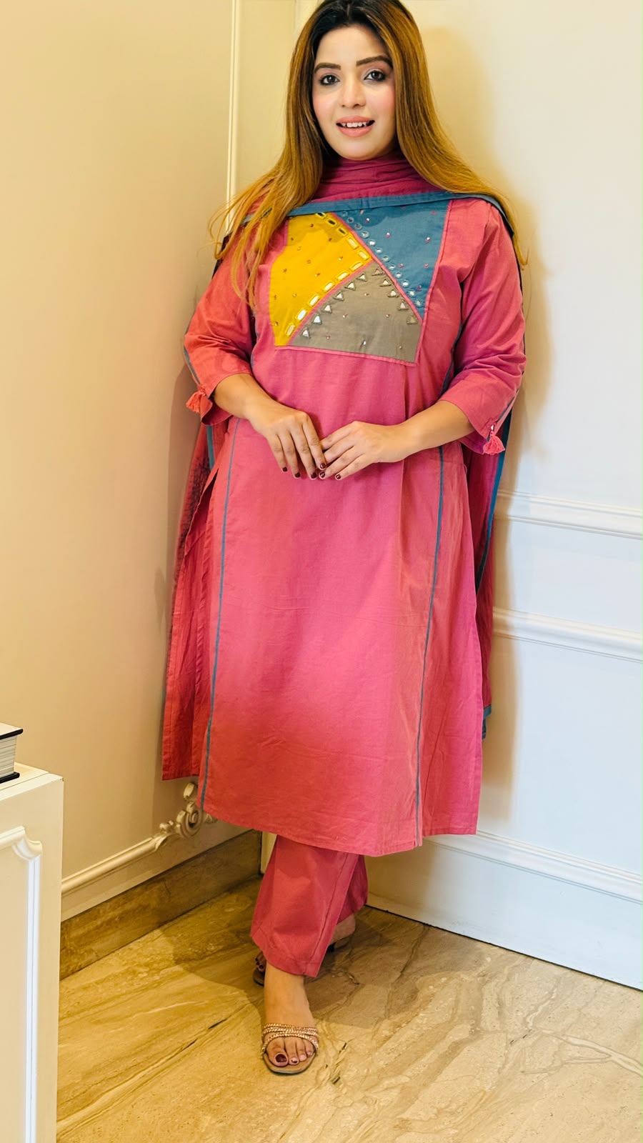 Harsha Cotton Printed Suit Set- Pink