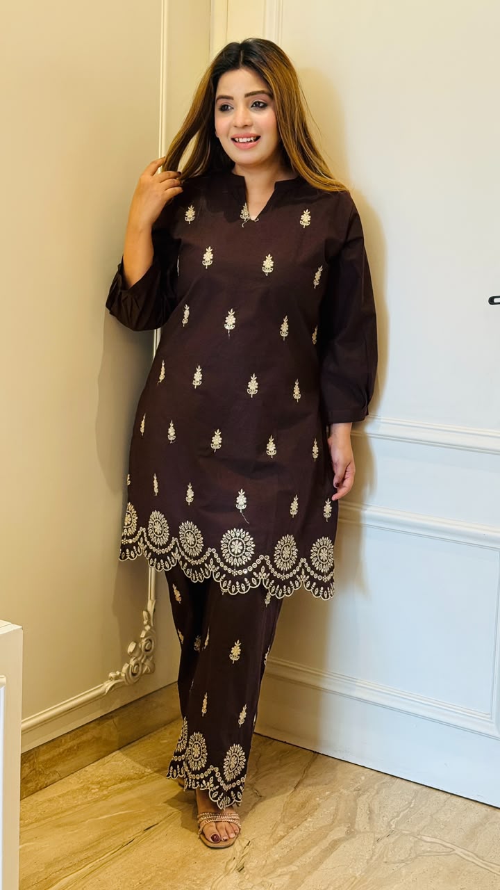 Gargi Cotton Cordset- Maroon, Navy, Brown