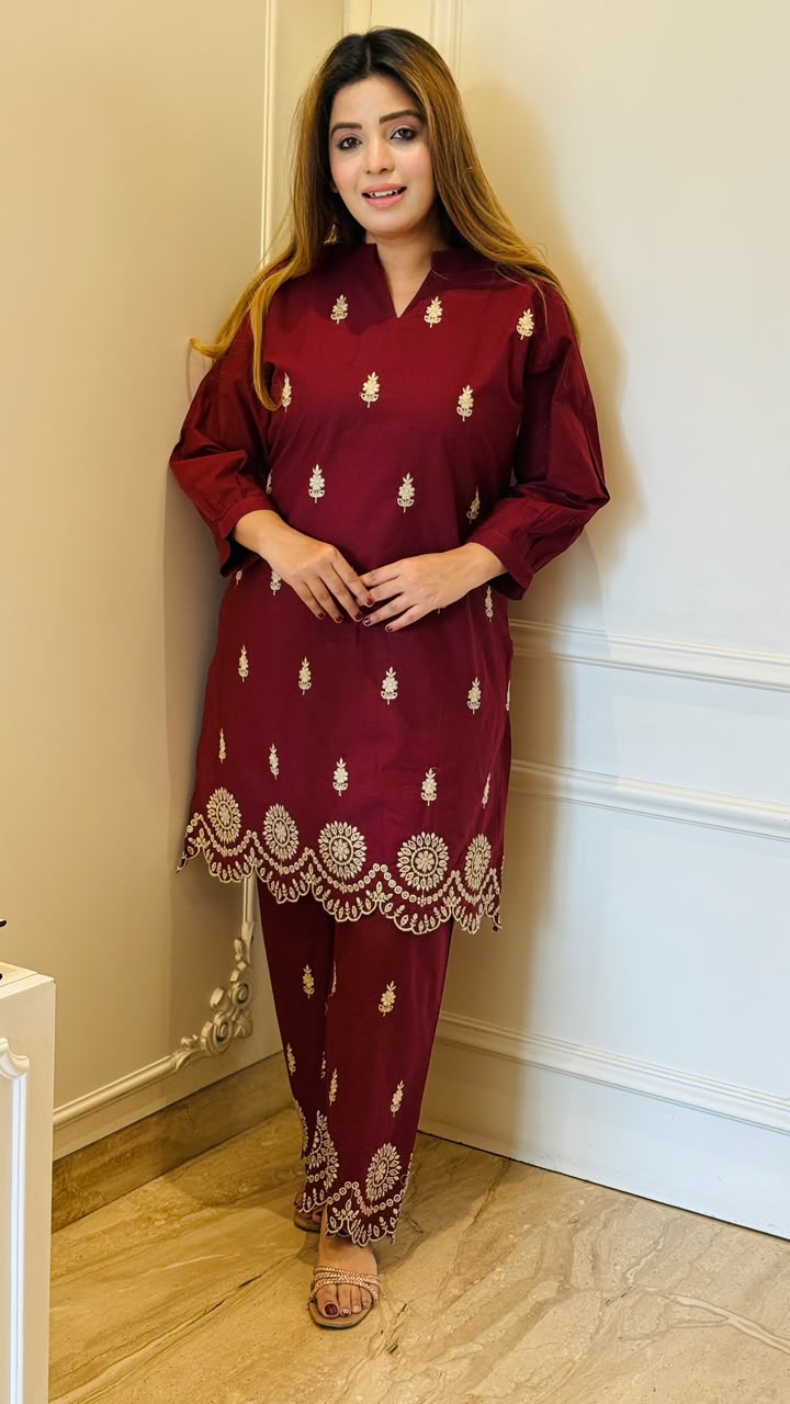 Gargi Cotton Cordset- Maroon, Navy, Brown