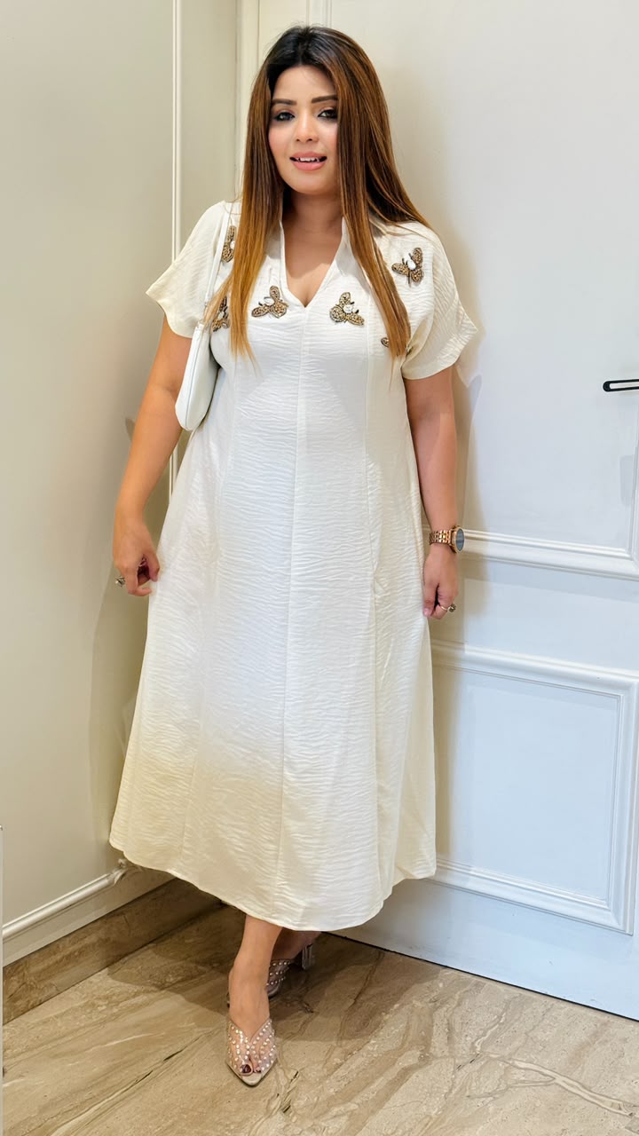 Urvie A-Line Dress- White, Beige, Purple, Black