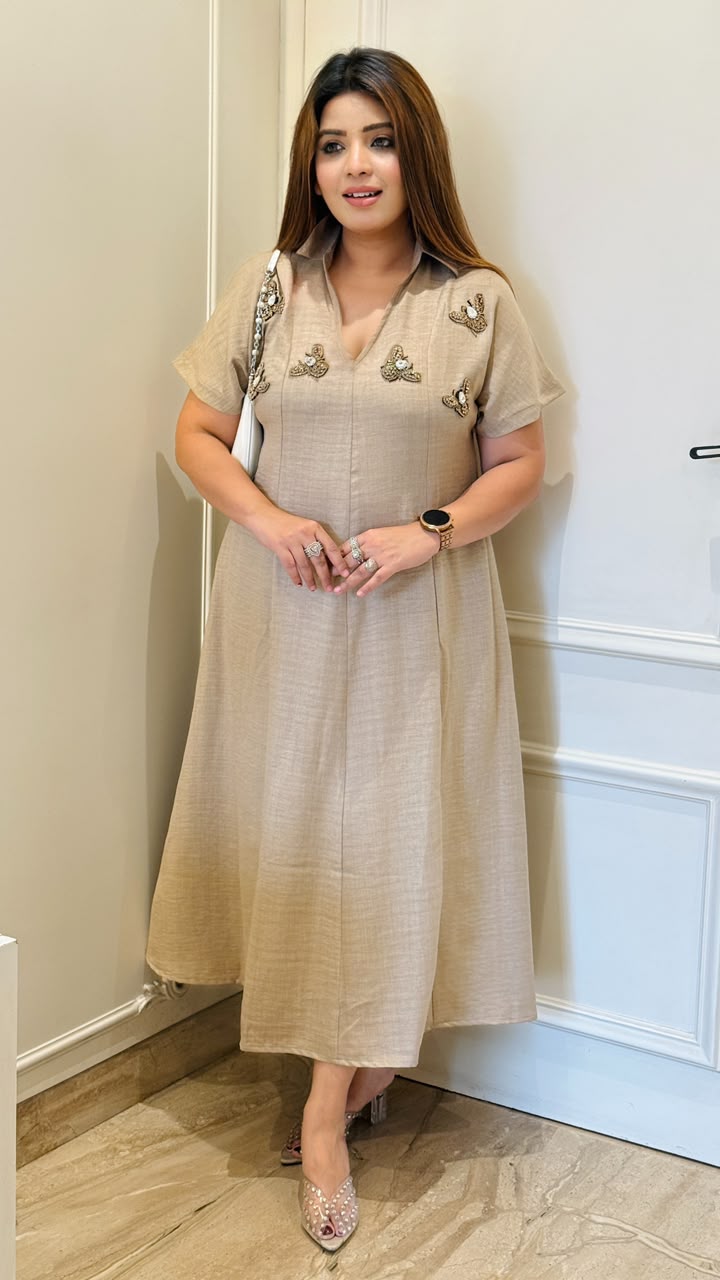 Urvie A-Line Dress- White, Beige, Purple, Black