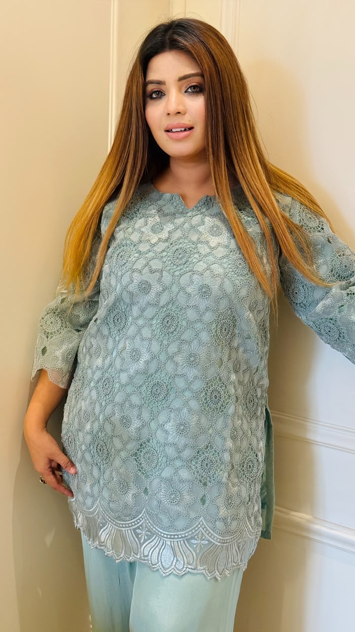 Harshita Farshi Salwar Set- Blue, Brown, Pink