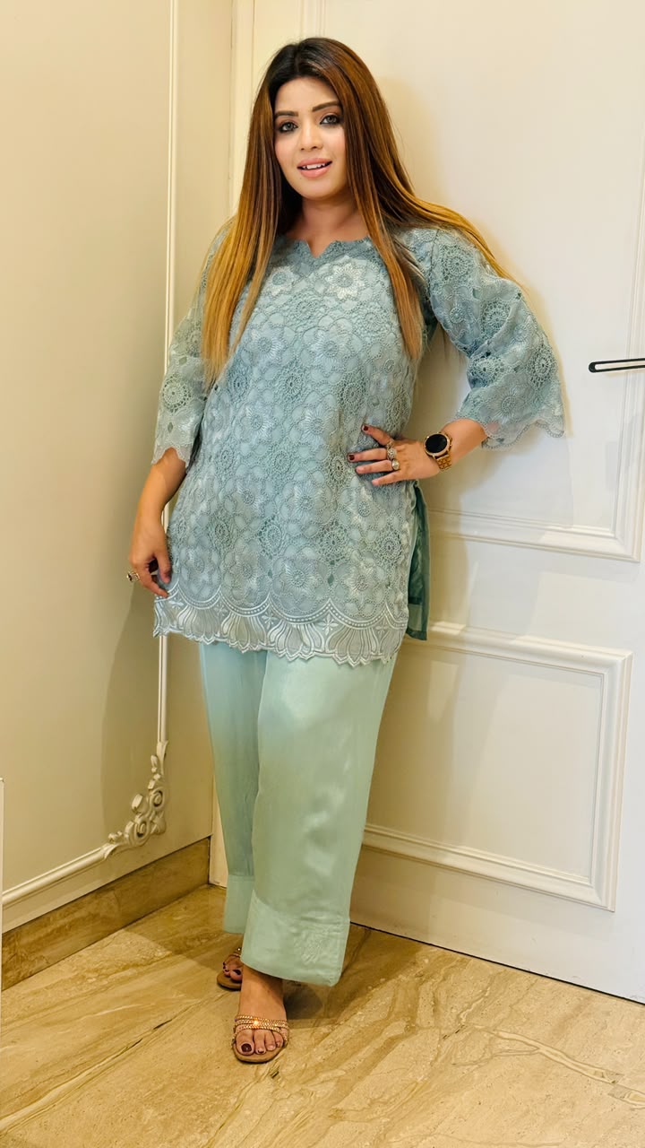 Harshita Farshi Salwar Set- Blue, Brown, Pink