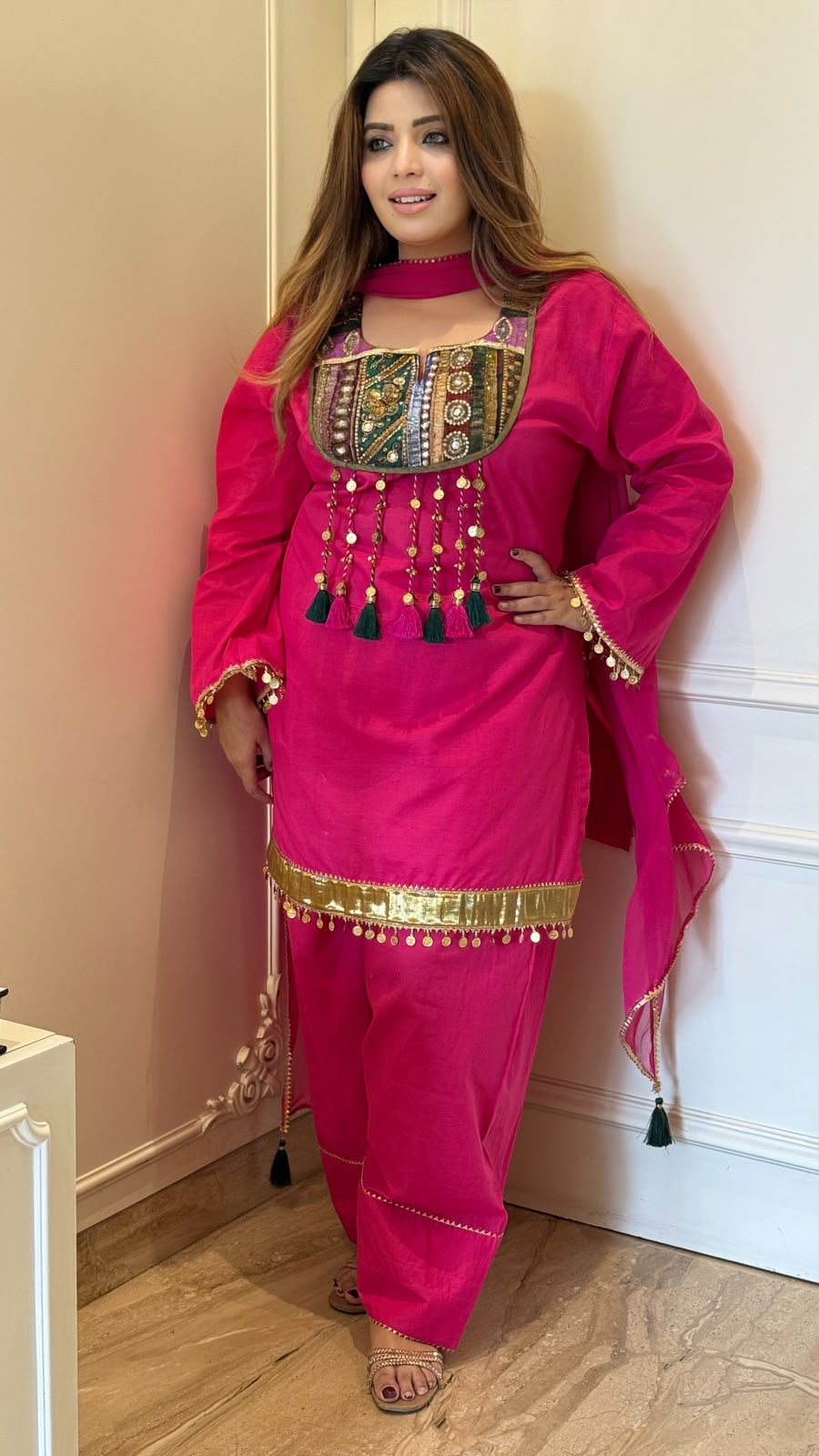 Koyal Cotton Farshi Salwar Suit Set- Magenta