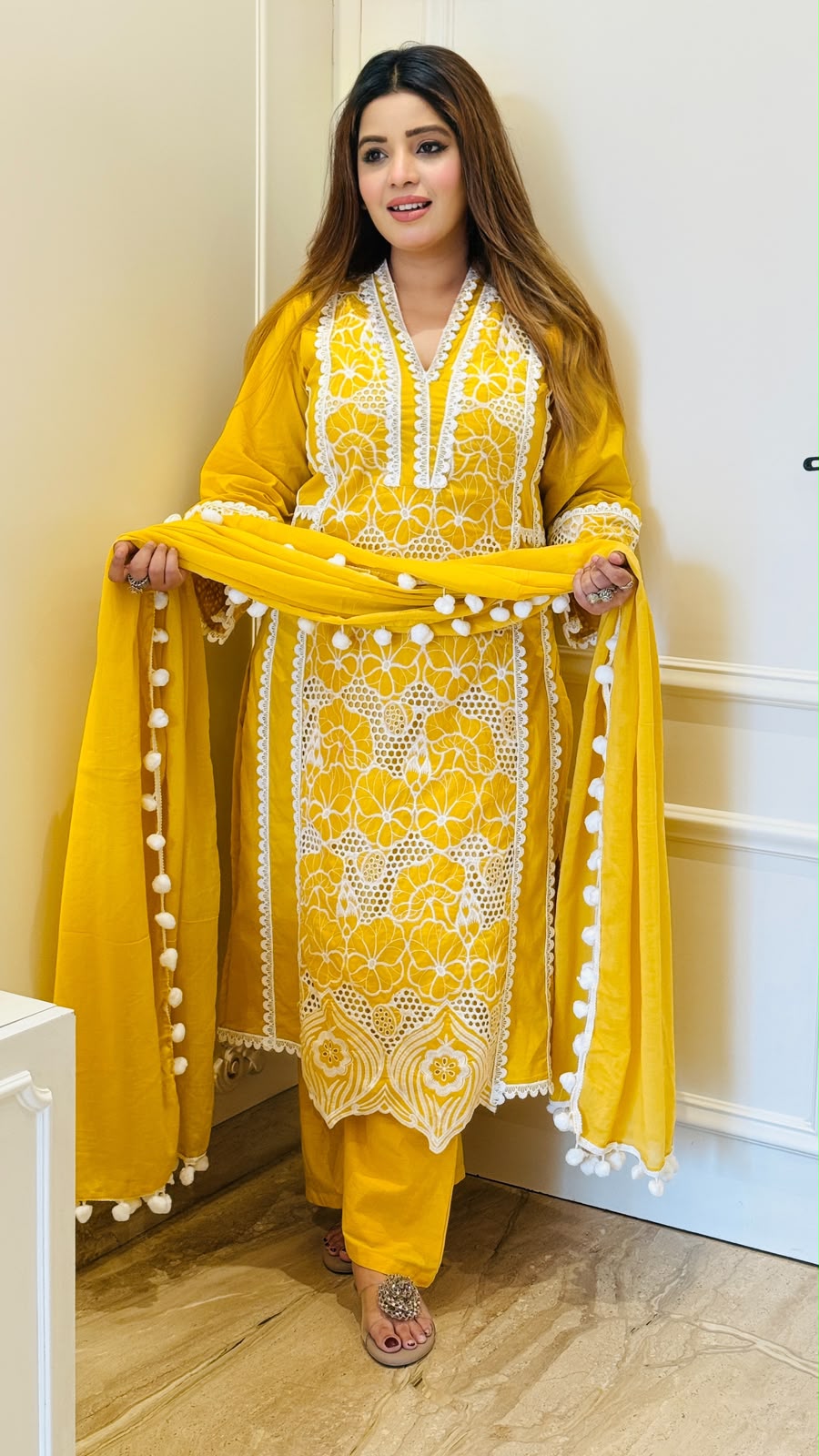 Shivani Cotton Pakistani Suit Set- Yellow