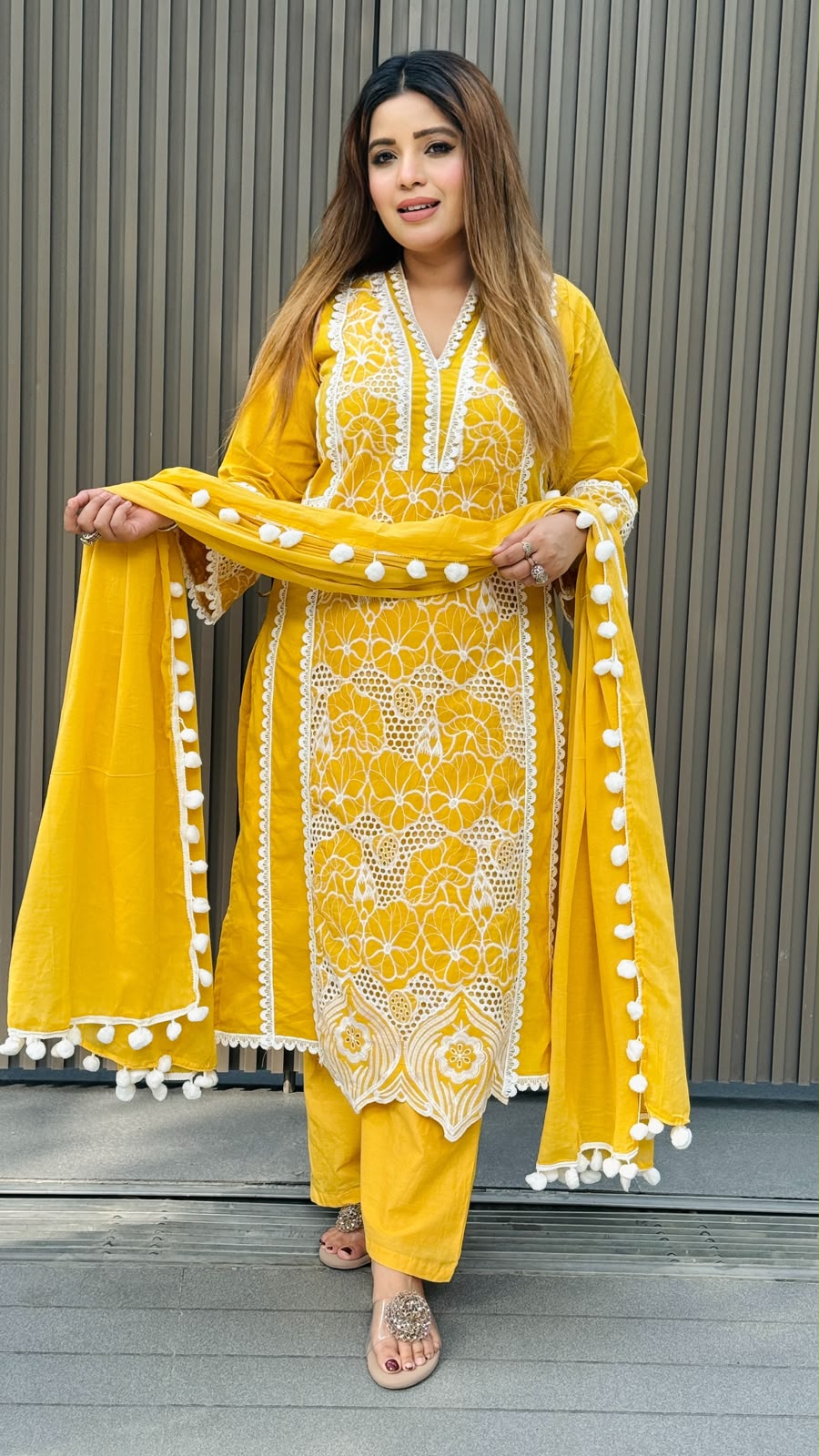 Shivani Cotton Pakistani Suit Set- Yellow