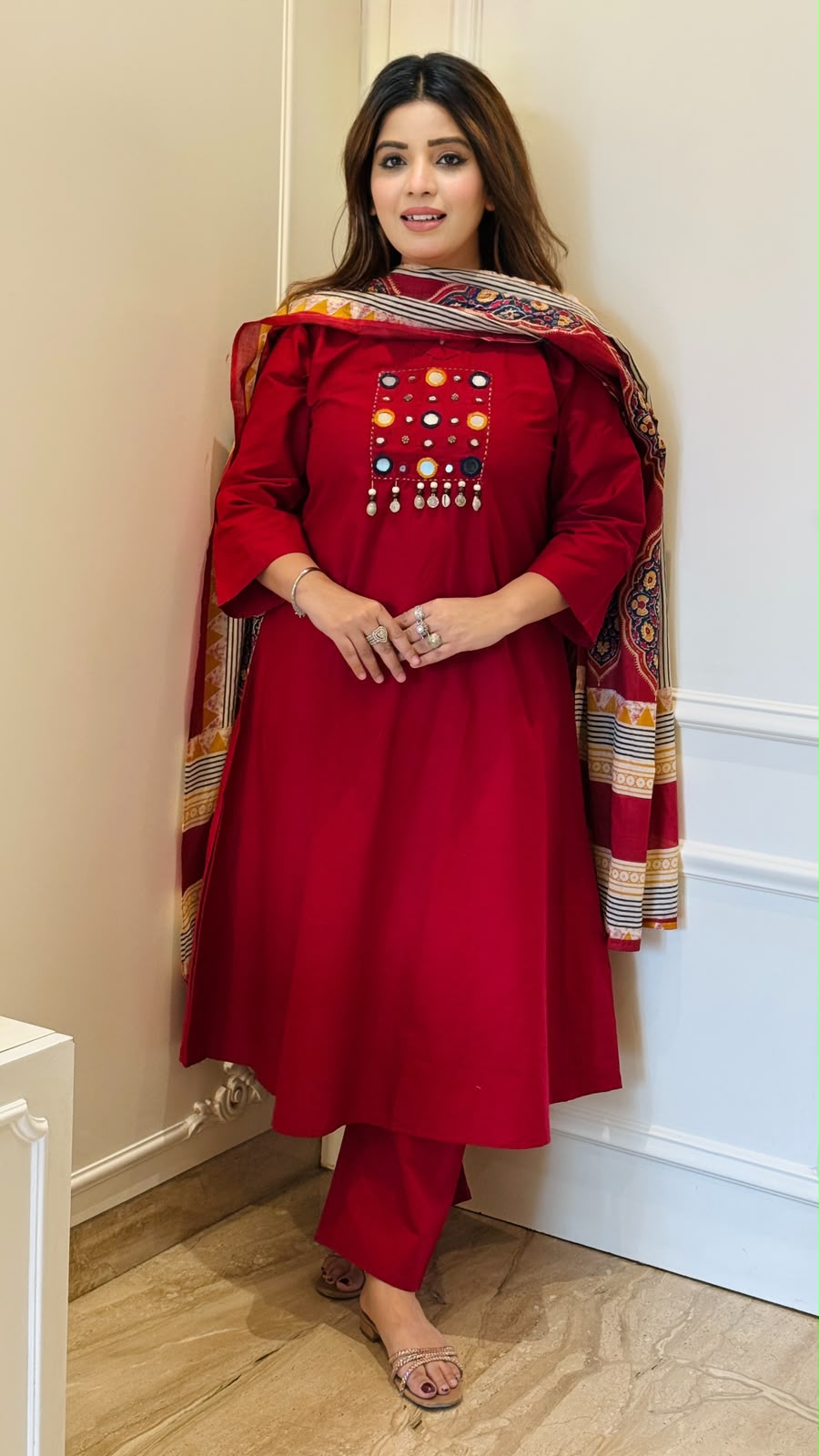 Mayuri Cotton Suit Set- Green, Maroon, Black