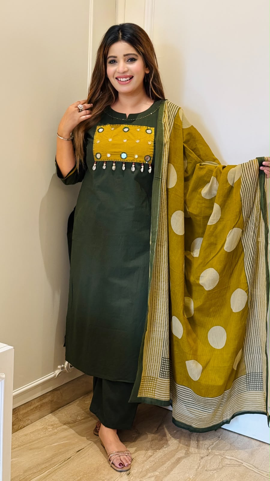 Mayuri Cotton Suit Set- Green, Maroon, Black