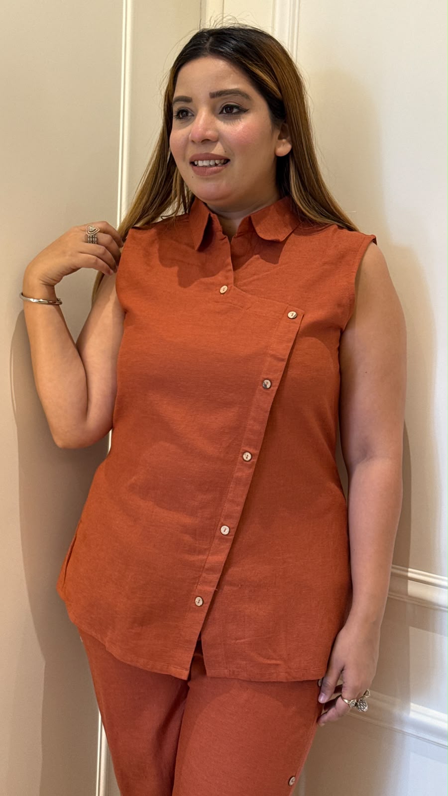 Pranzal Cotton Waistcoat Cordset- Orange, Black