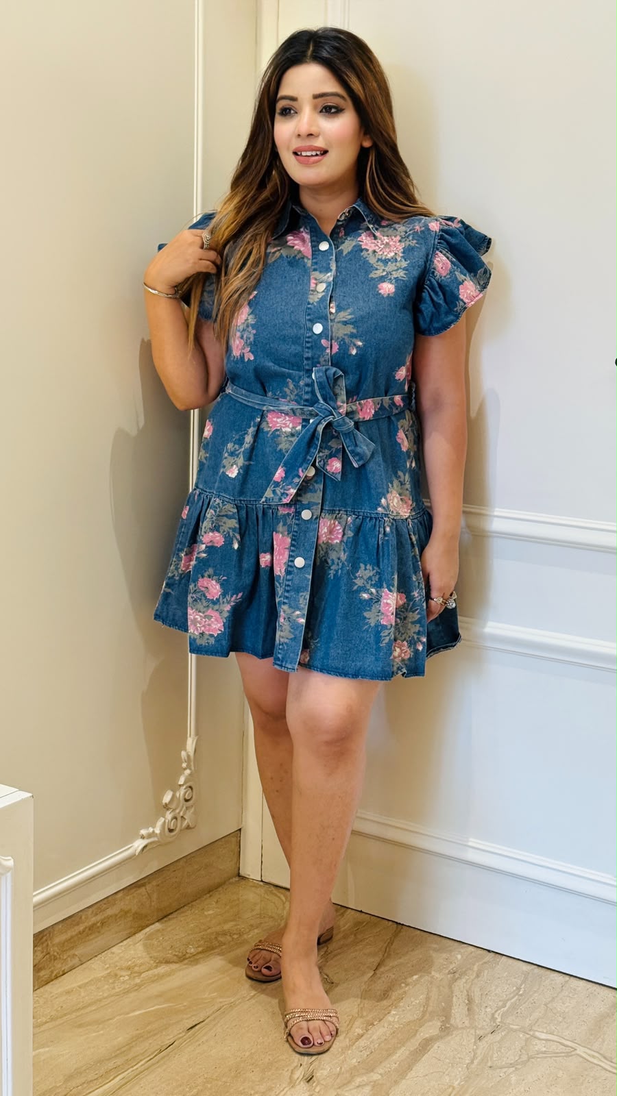Bhumika Denim Skater Dress- Blue