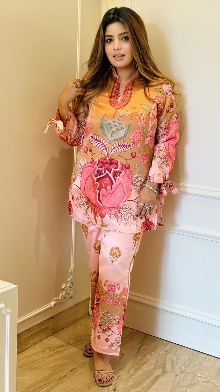 Lubhani Satin Printed Cordset- Pink