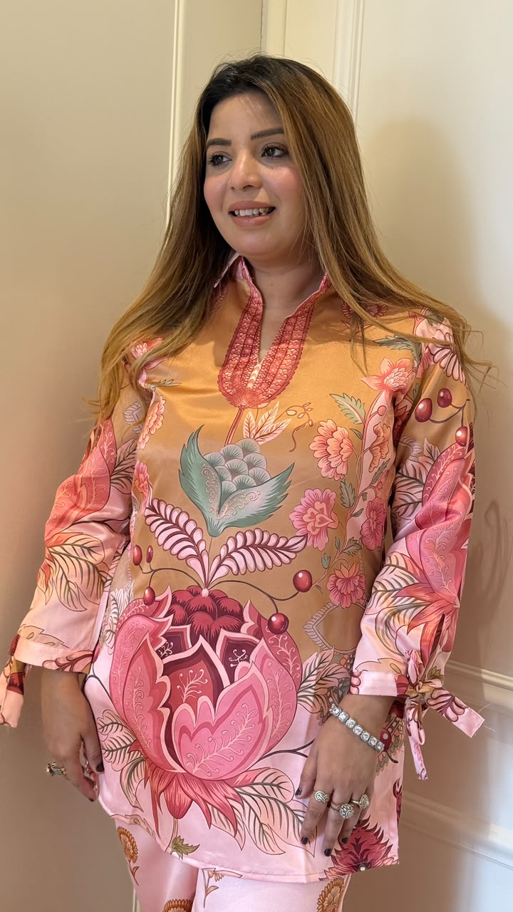 Lubhani Satin Printed Cordset- Pink