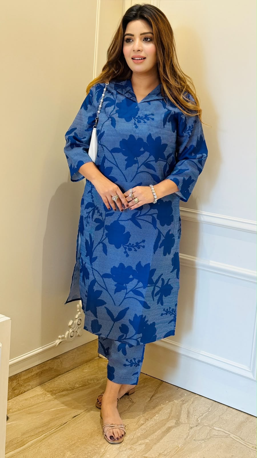 Priya Cotton Kurta & Bottom Set- Navy