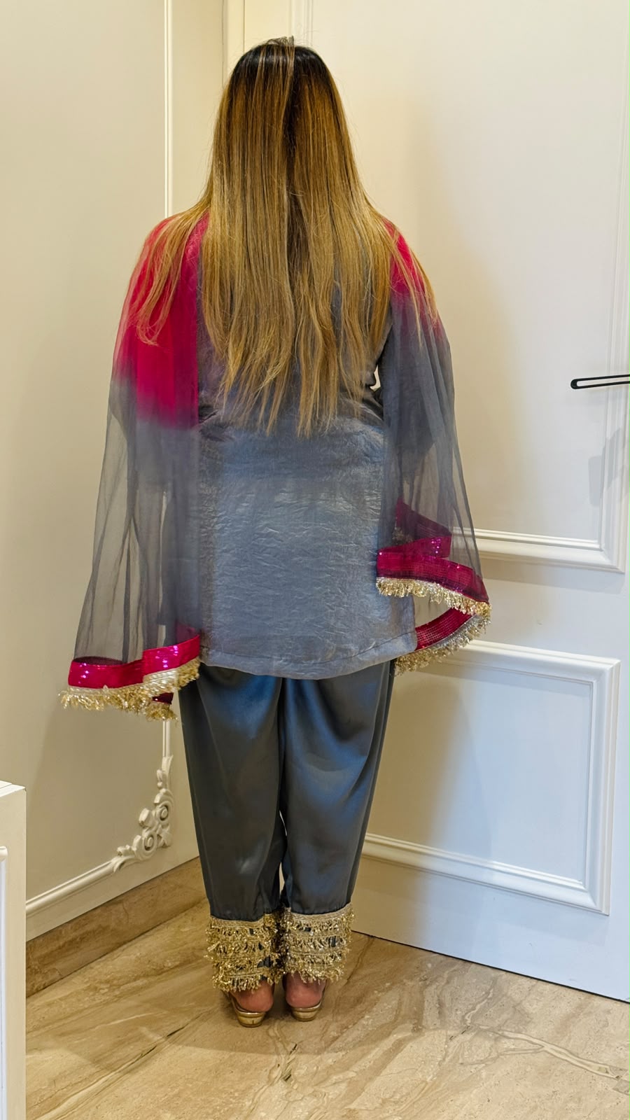 Swati Farshi Salwar Set- Grey