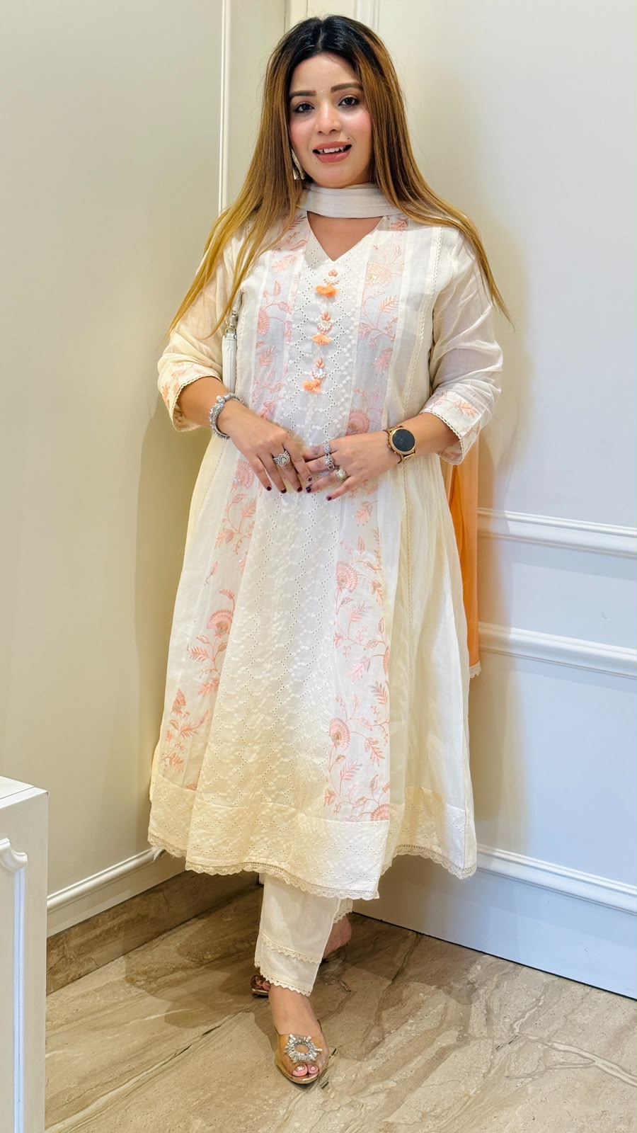 Shivi Anarkali Suit Set- Blue, Orange