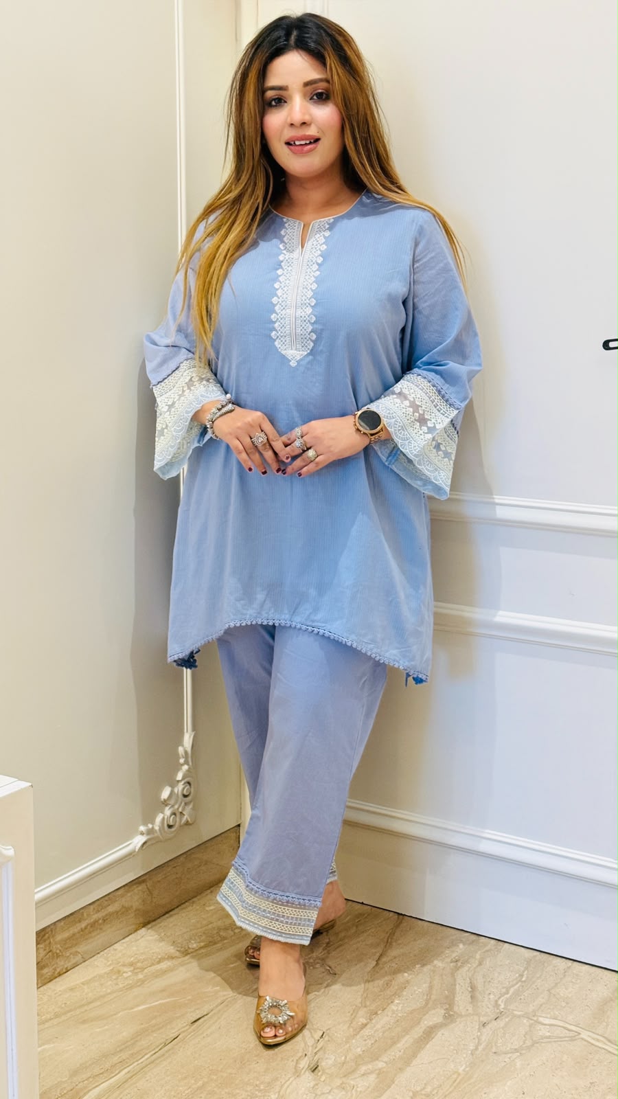 Aarti Cotton C-Cut Cordset- Blue