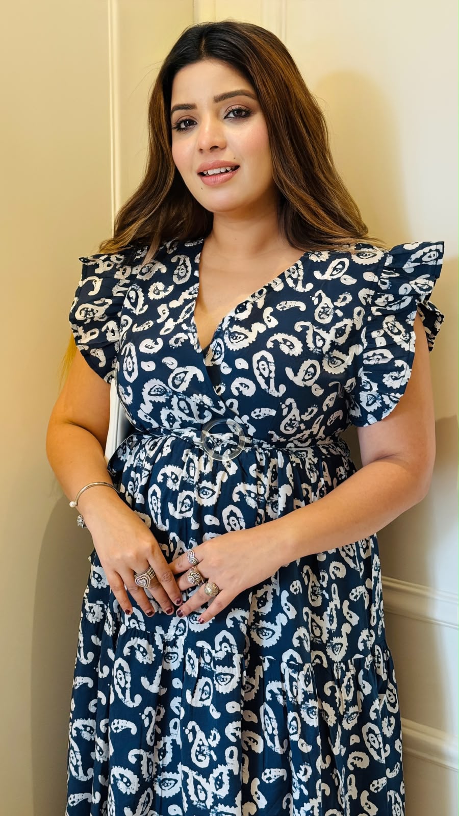 Aparna Cotton Printed Dress- Navy