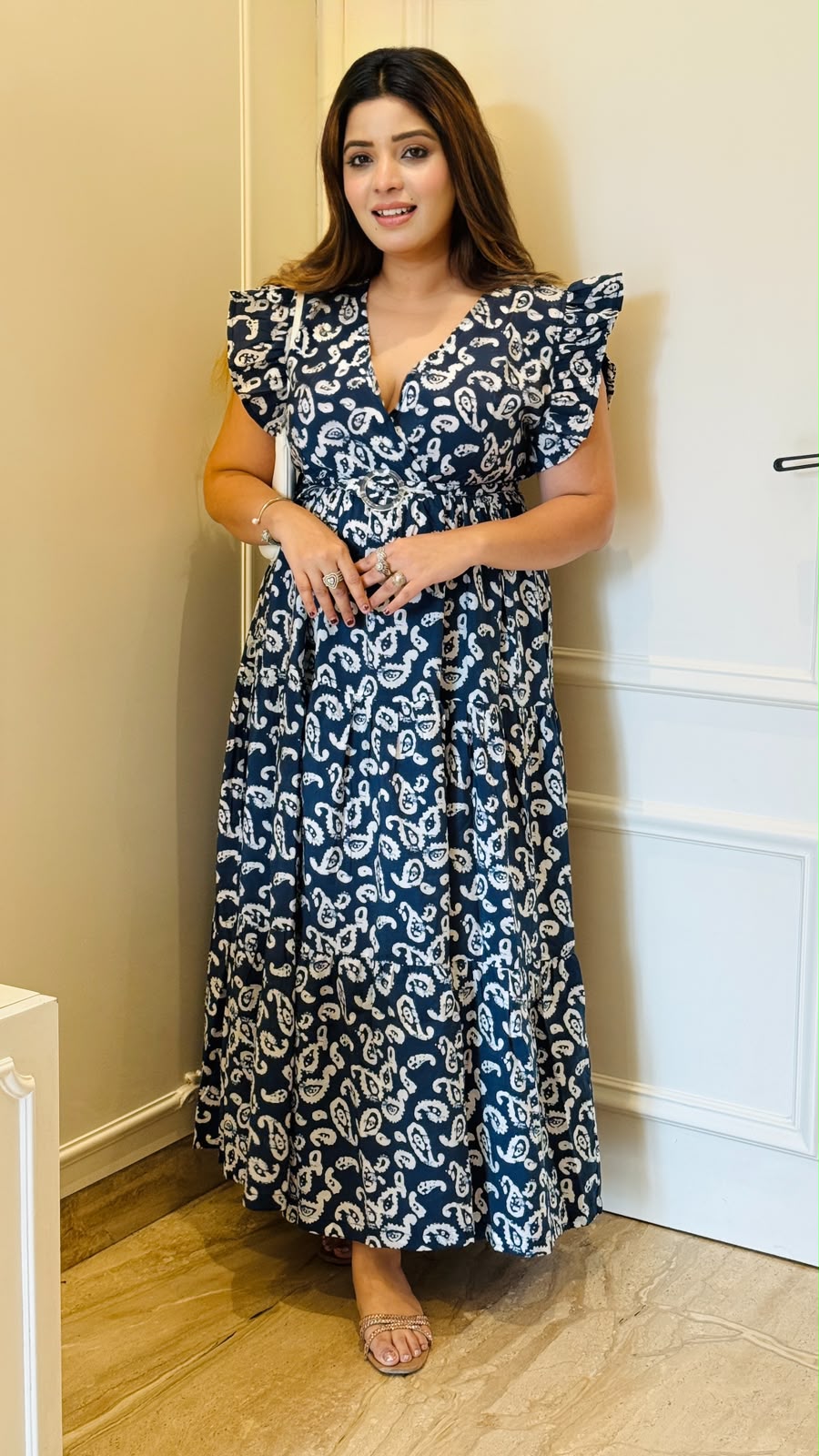 Aparna Cotton Printed Dress- Navy
