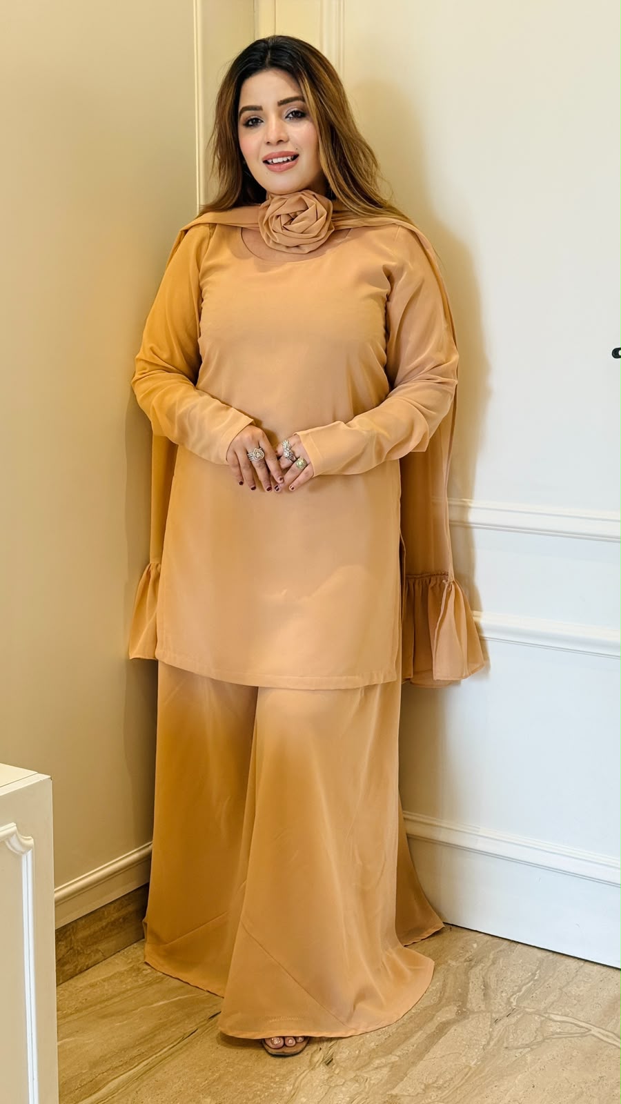 Gungun Georgette Suit Set- Beige