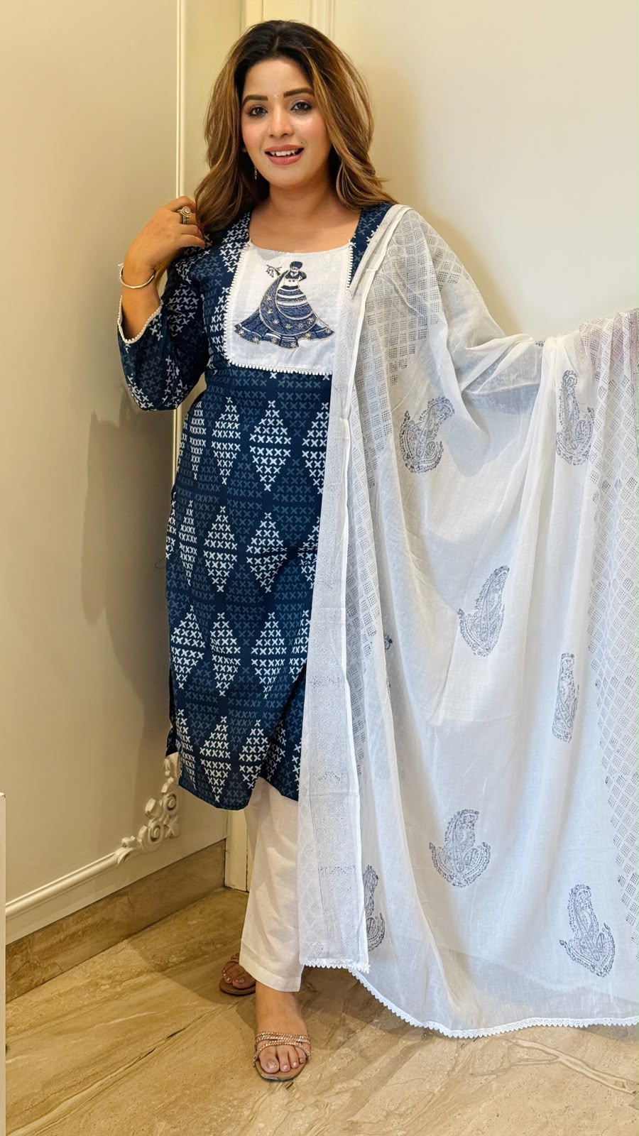 Mokshita Mal Cotton Suit Set- Navy