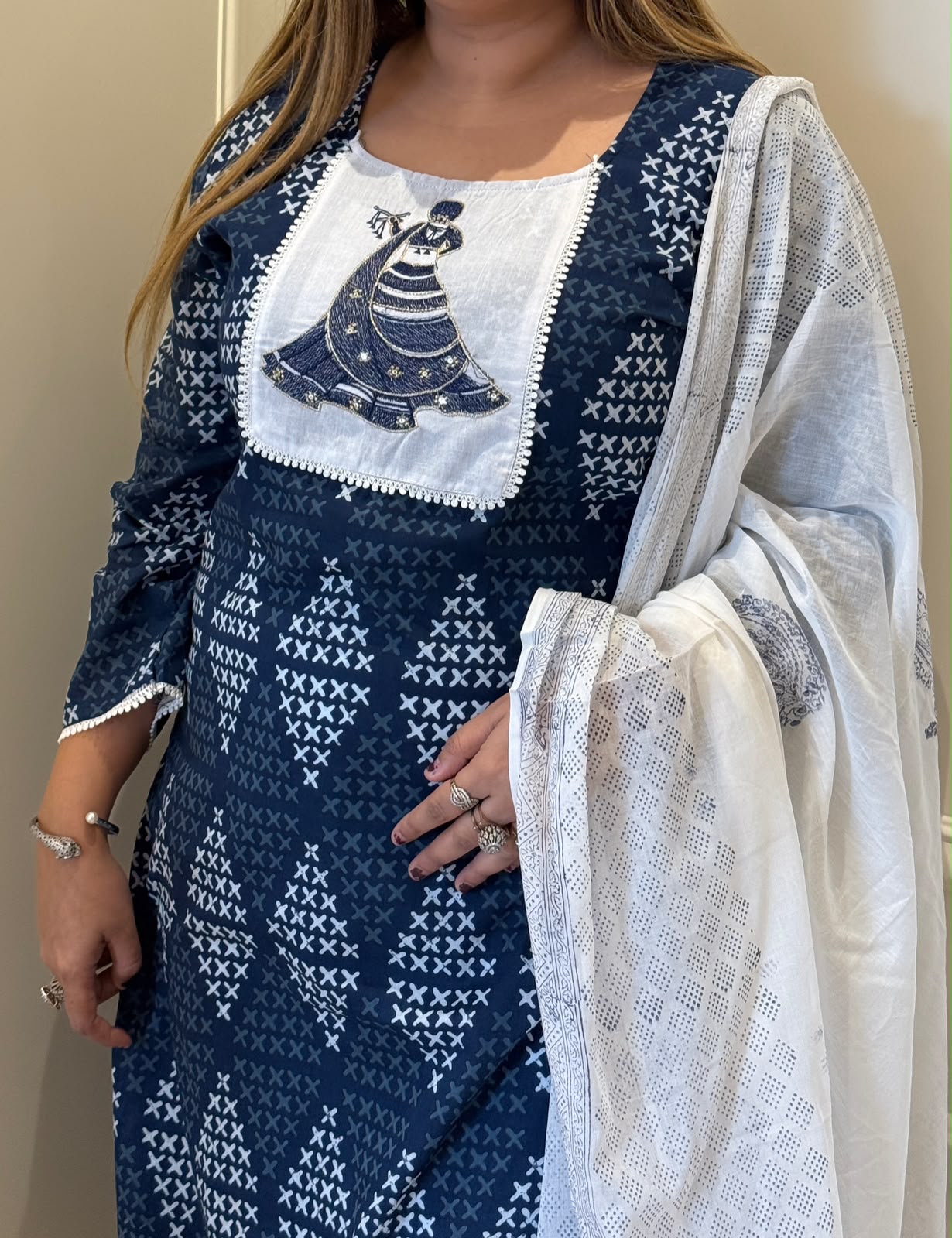 Mokshita Mal Cotton Suit Set- Navy