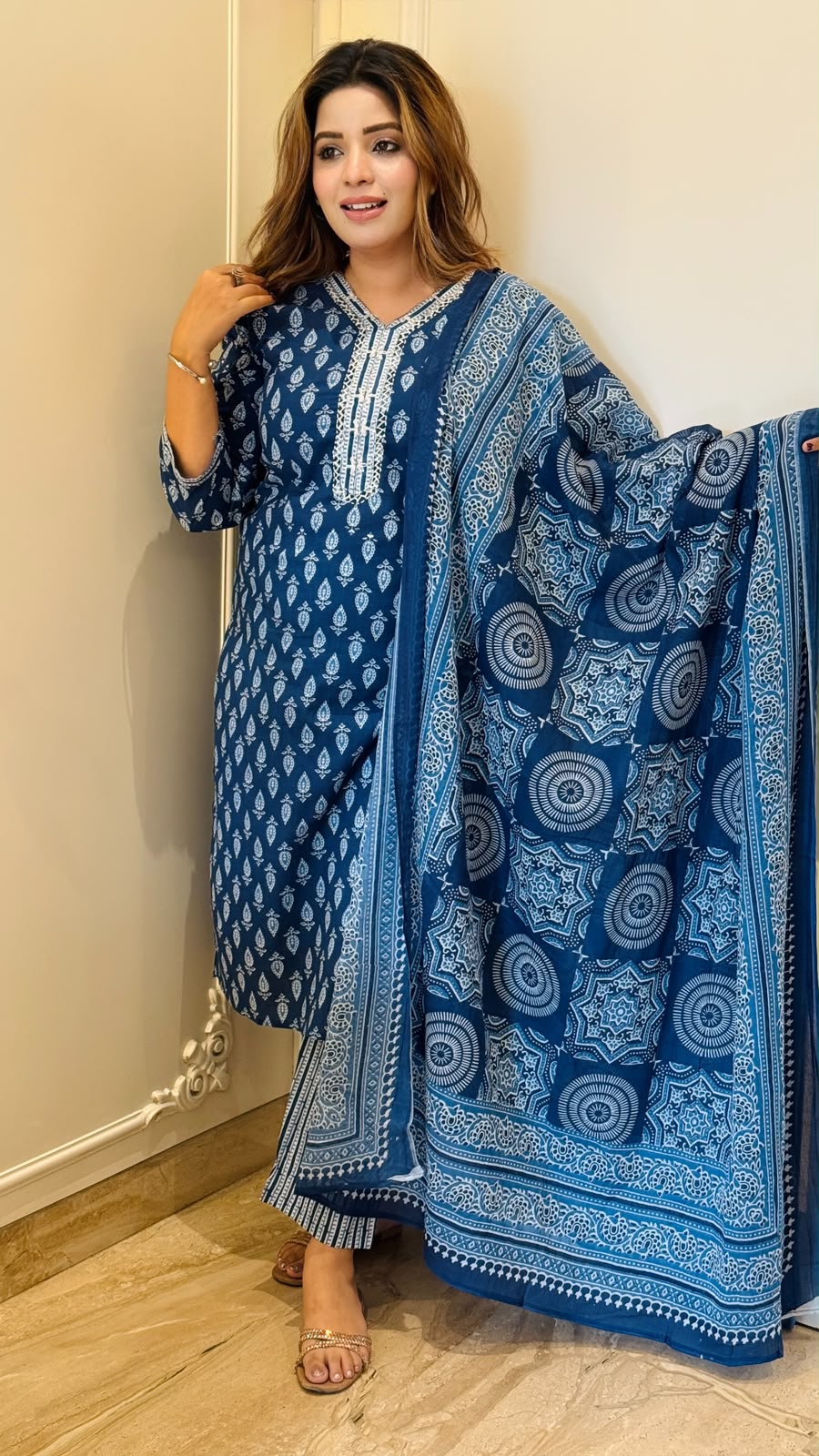 Meenakshi Cotton Suit Set- Navy