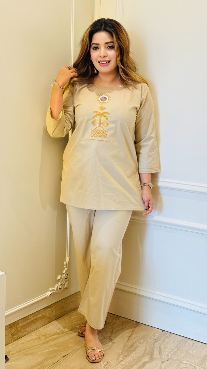 Raveena Cotton Cordset- Brown, Beige