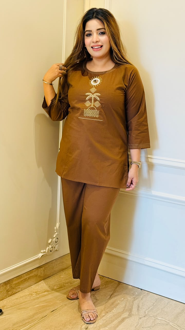Raveena Cotton Cordset- Brown, Beige