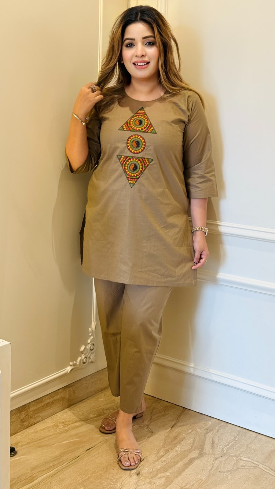 Shivika Cotton Cordset- Purple, Brown