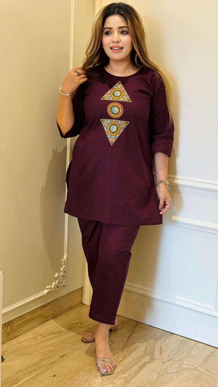Shivika Cotton Cordset- Purple, Brown