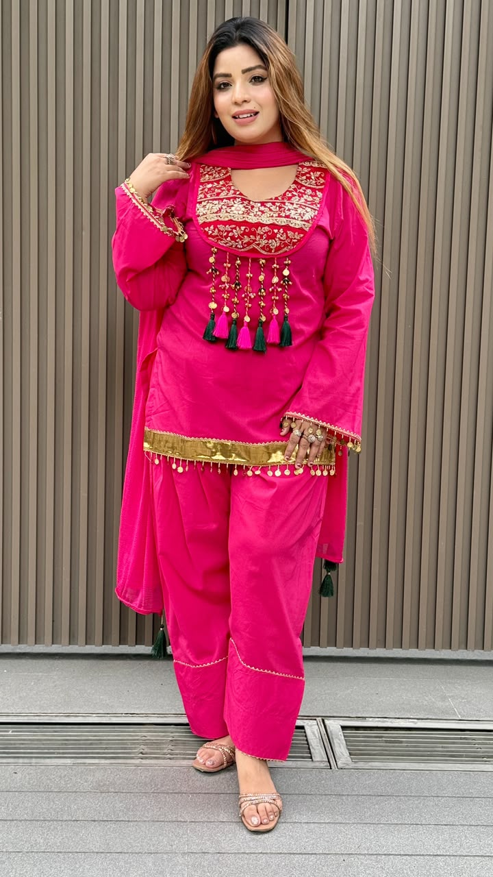 Shaili Cotton Farshi Salwar Suit Set- Pink