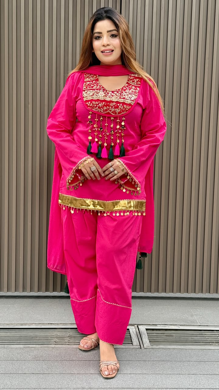 Shaili Cotton Farshi Salwar Suit Set- Pink