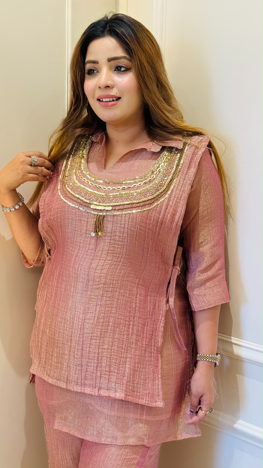 Gauri 3-Piece Cordset- Pink, Green