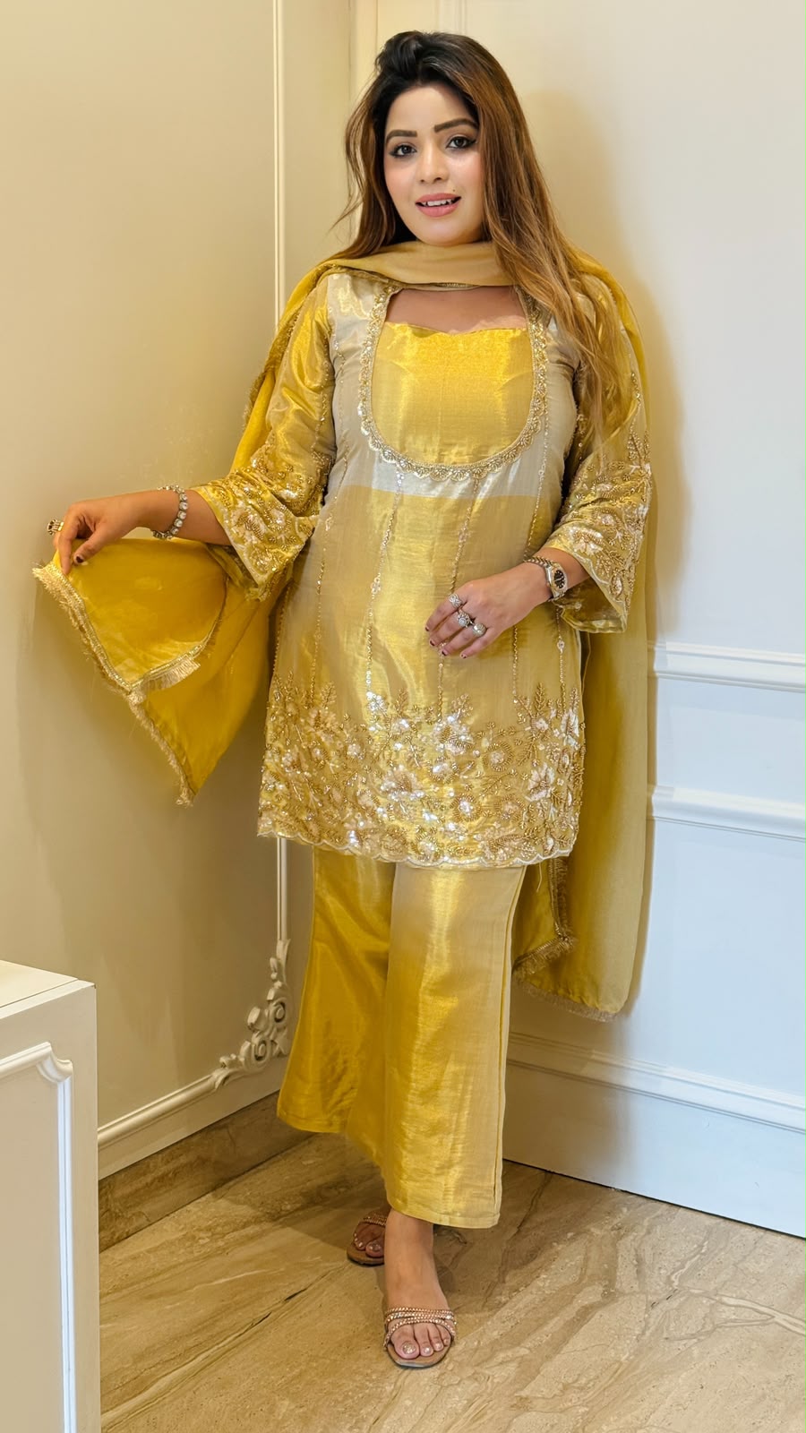 Rubina 3-Piece Shimmer Suit Set- Yellow