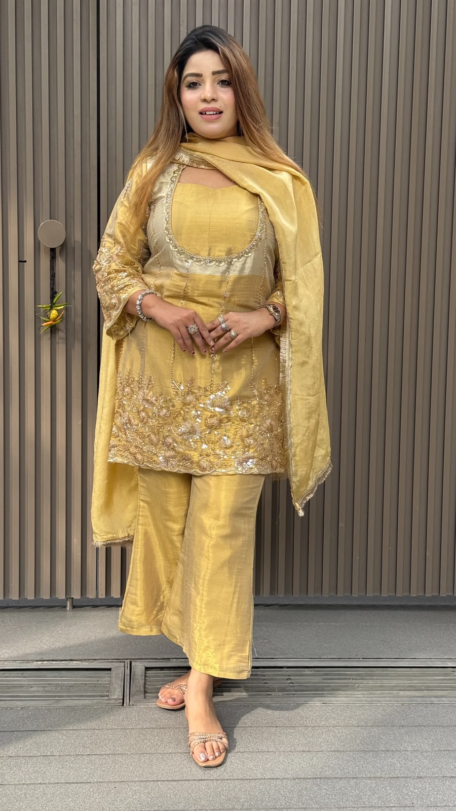 Rubina 3-Piece Shimmer Suit Set- Yellow