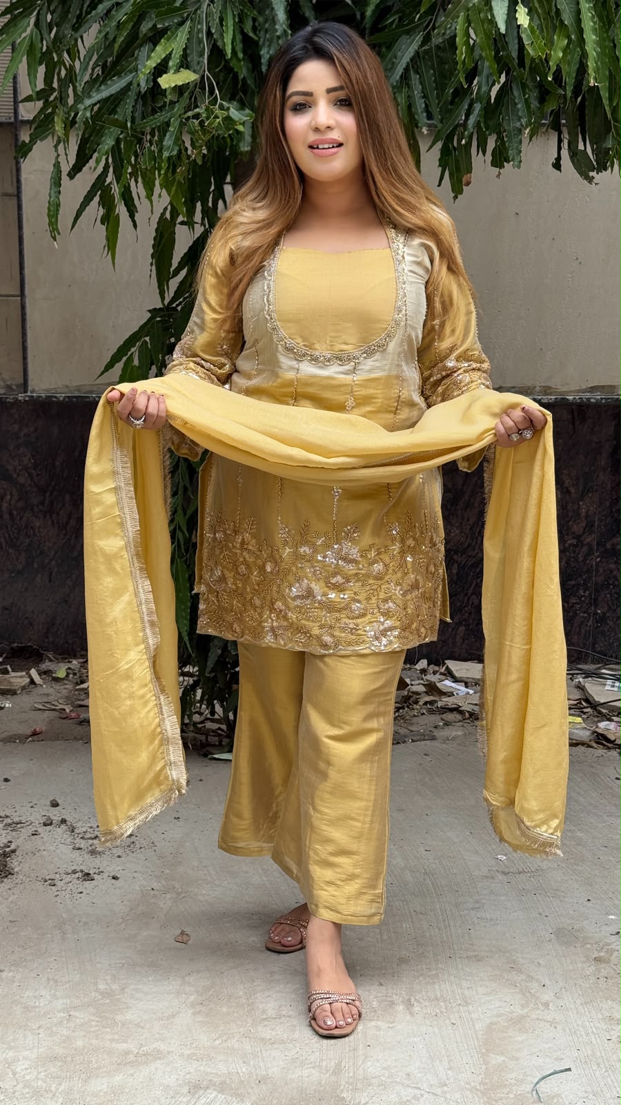 Rubina 3-Piece Shimmer Suit Set- Yellow