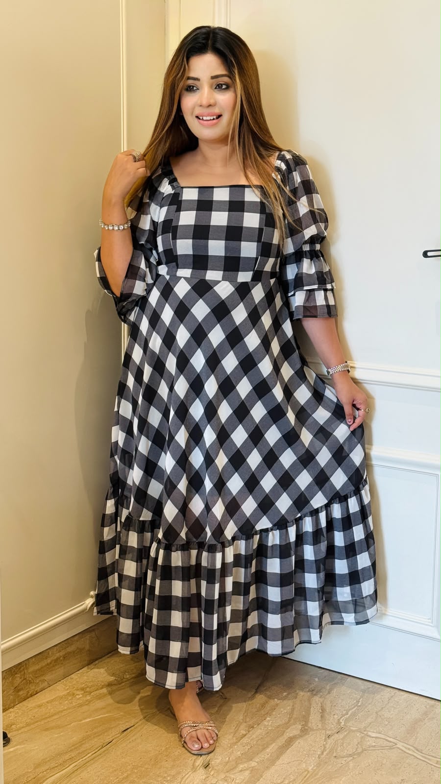 Janvi Georgette Frill Anarkali Dress- Black