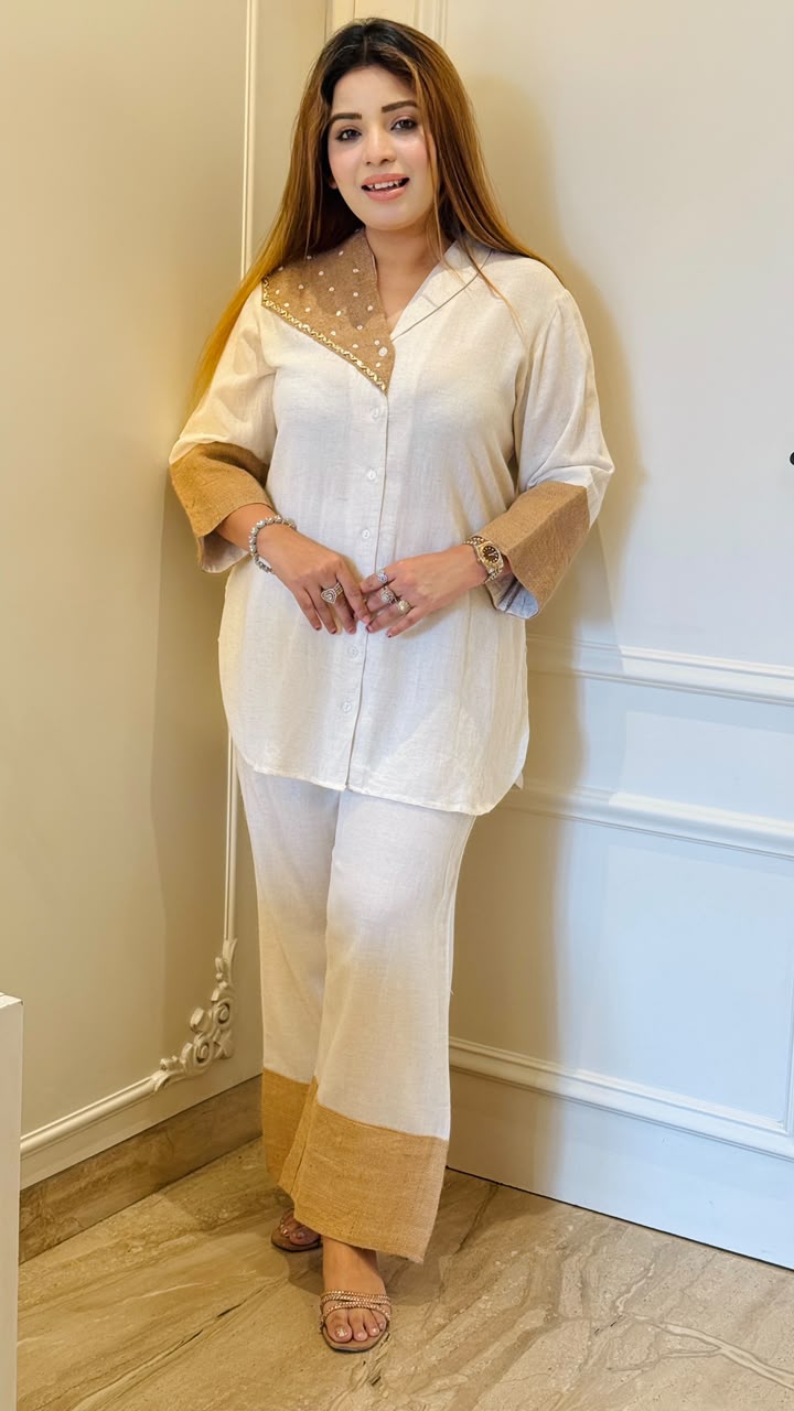 Vishakha Cotton Flex Cordset- White, Brown