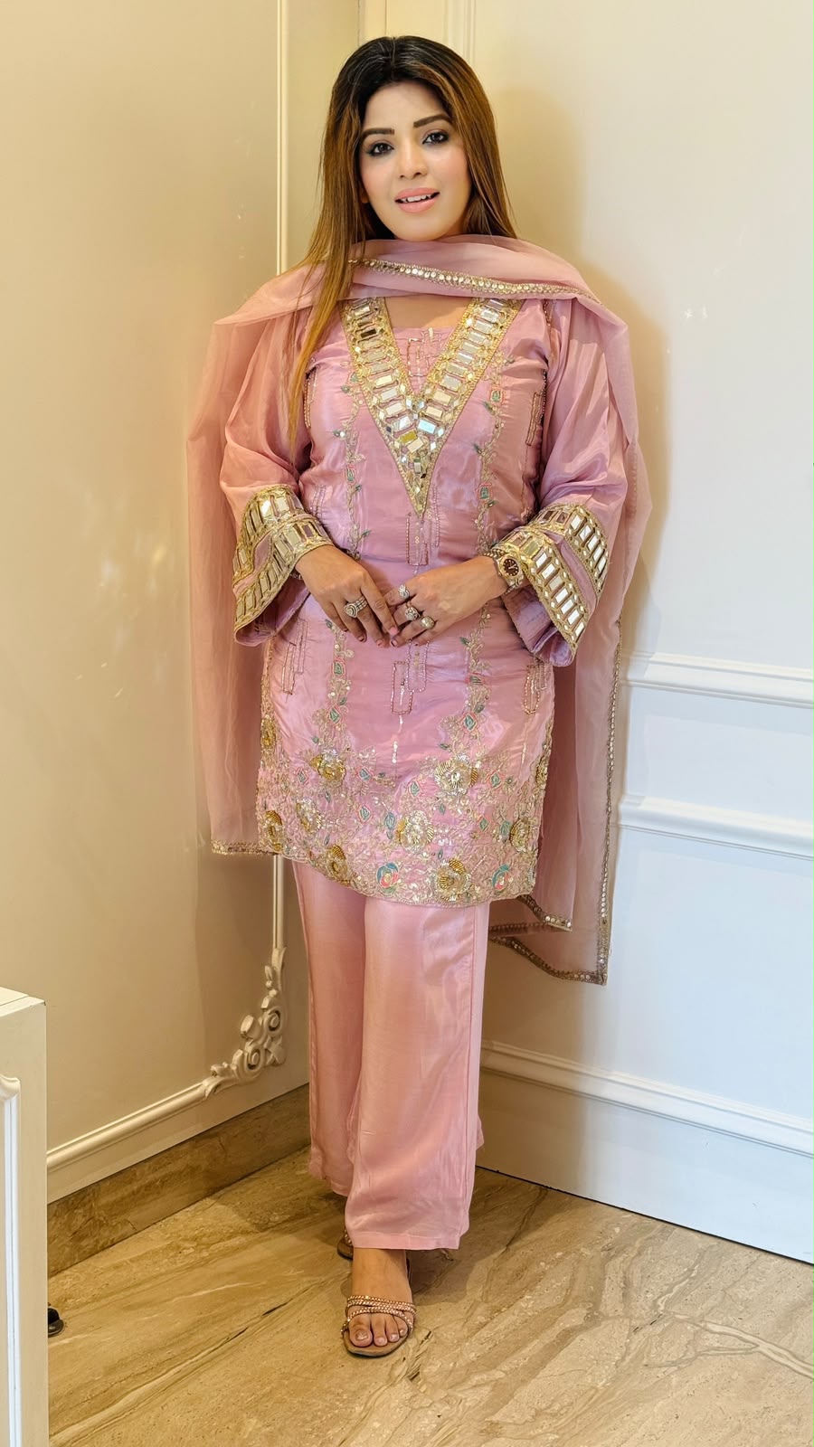 Arvi Crepe Suit Set- Pink