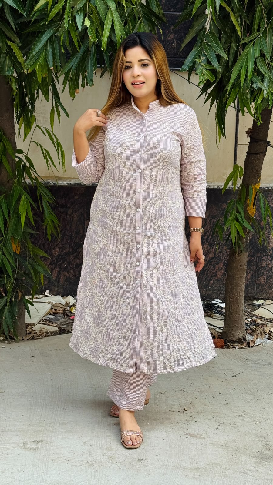 Shanaya A-Line Kurti Set- Lavender, Blue, Beige