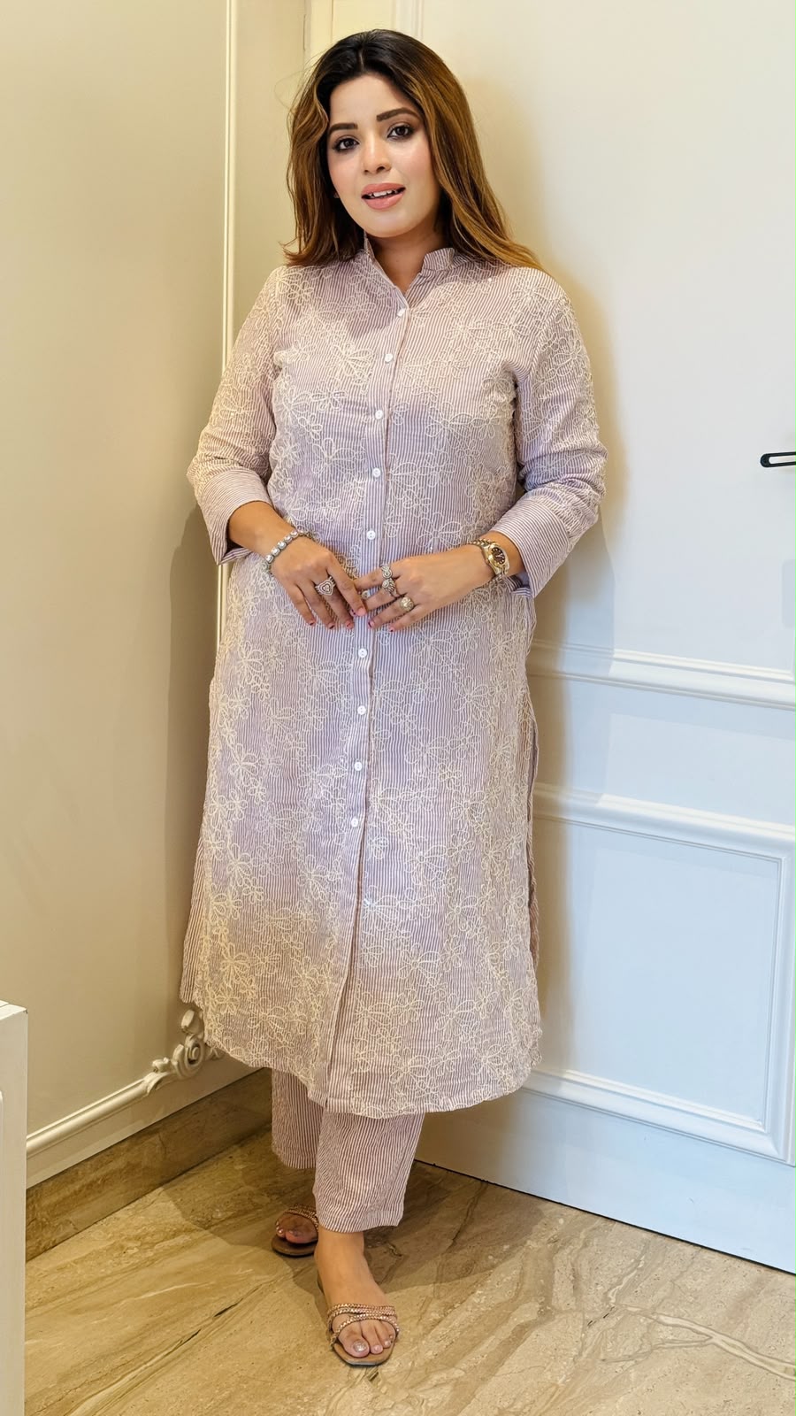Shanaya A-Line Kurti Set- Lavender, Blue, Beige